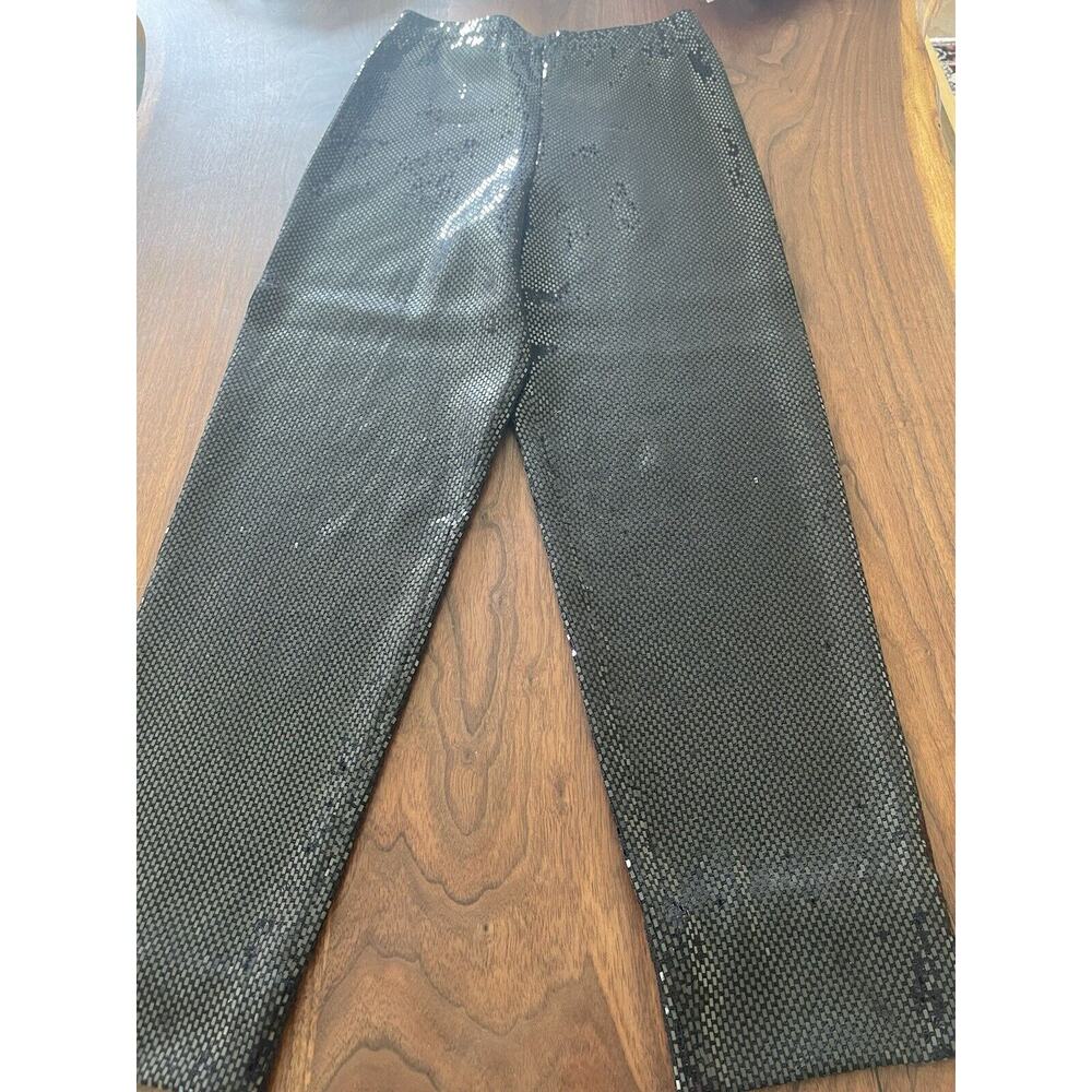 St. John evening wear pants 2 black full sequence pull on 26" inseam classic